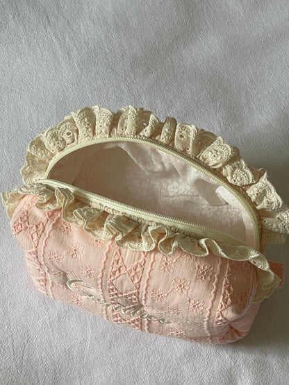 Makeup Pouch - Blush Lace - Custom Name