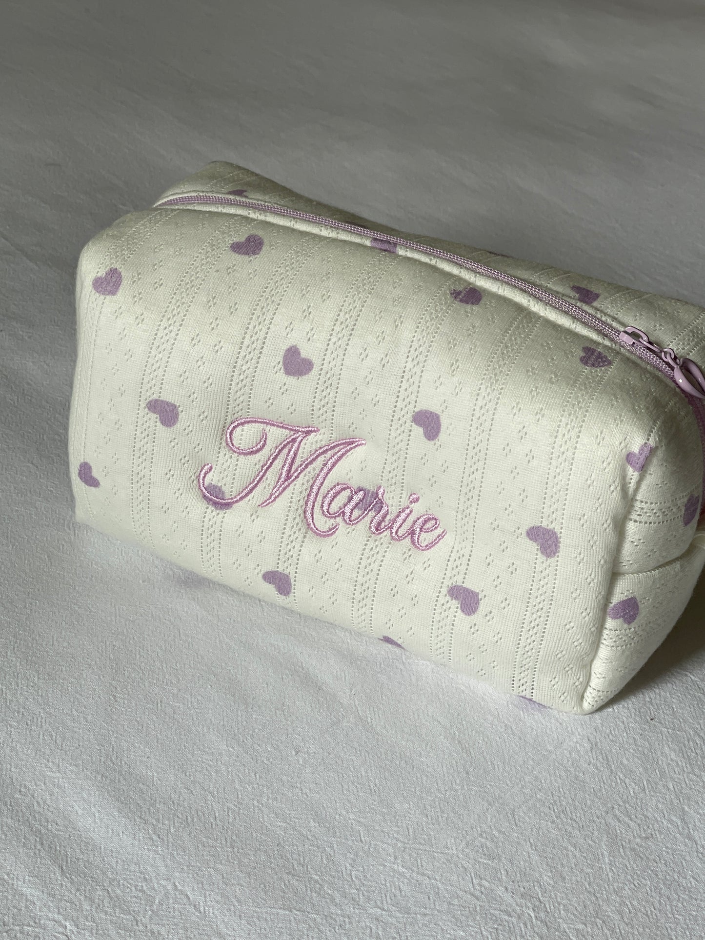 Makeup Pouch - Lavender Hearts - Custom Name