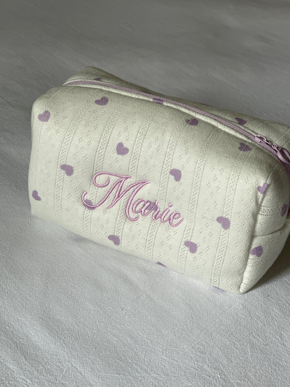 Makeup Pouch - Lavender Hearts - Custom Name