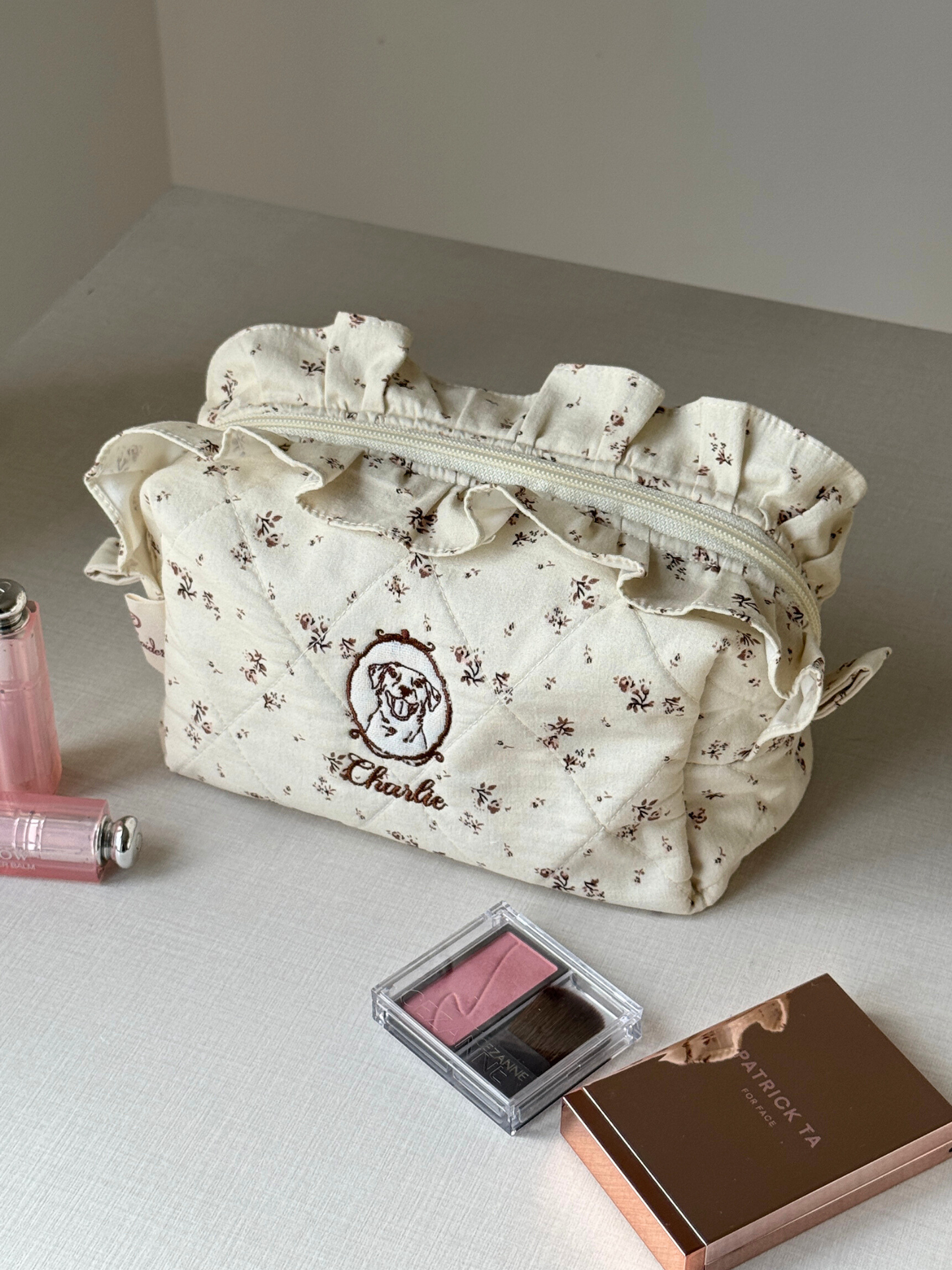 Makeup Pouch - Vintage Bloom - Custom Pet Image