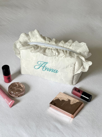 Makeup Pouch - White Bloom 2 - Custom Name
