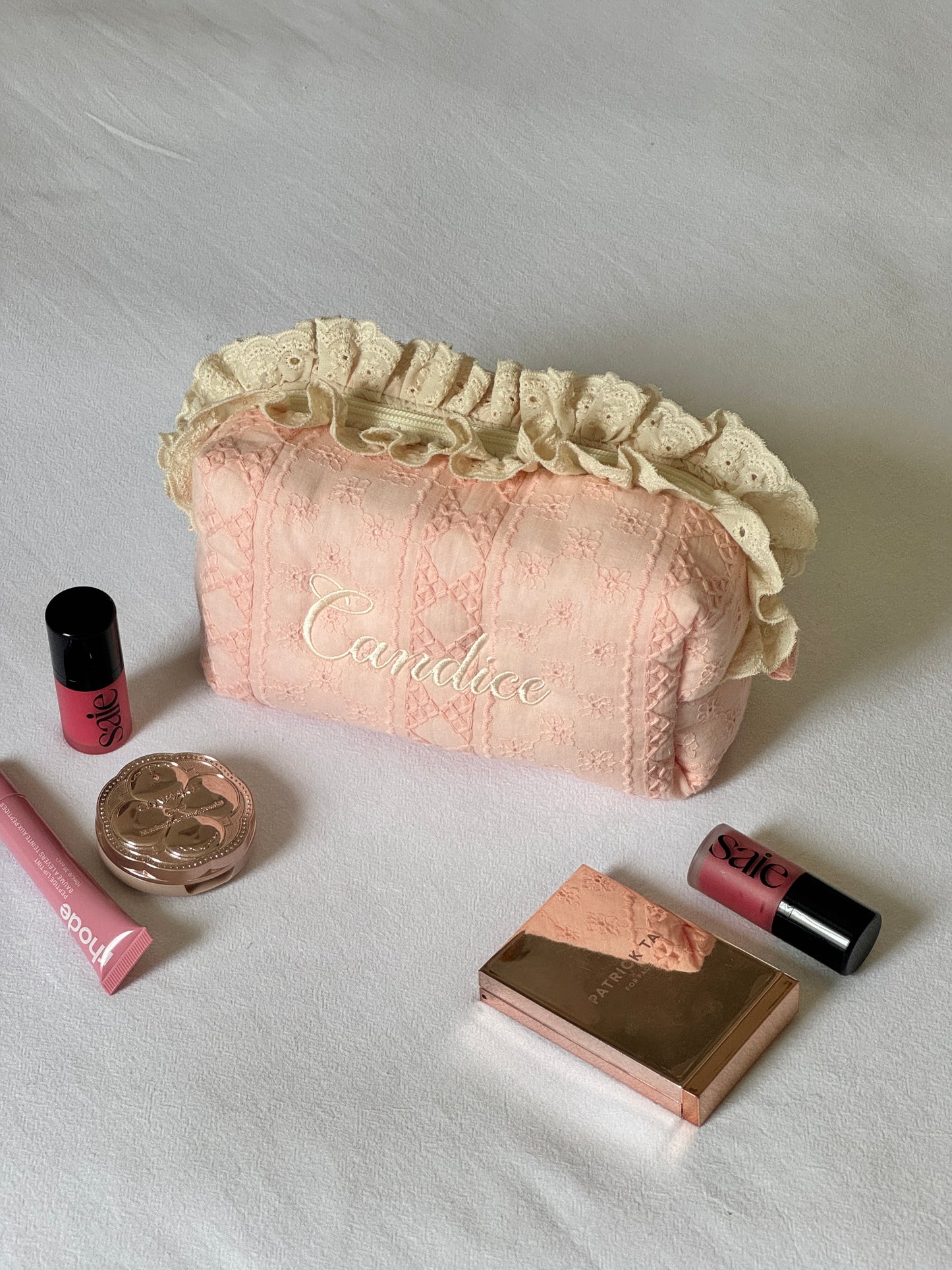 Makeup Pouch - Blush Lace - Custom Name