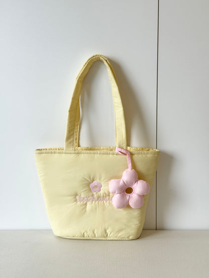Personalized Puffer Shoulder Bag with Embroidered Name & Flower - 14x10 inches