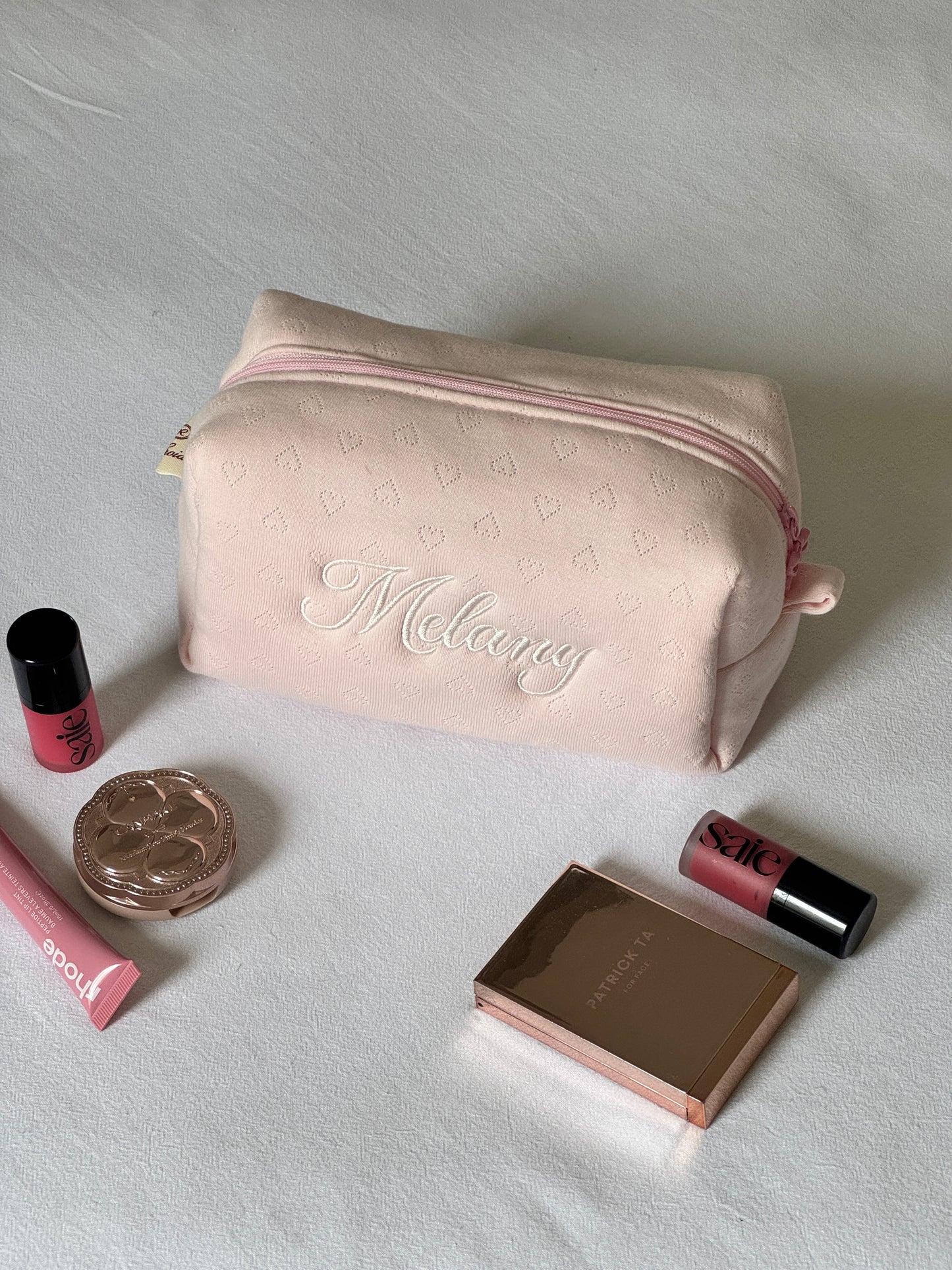 Makeup Pouch - Soft Heart - Custom Name