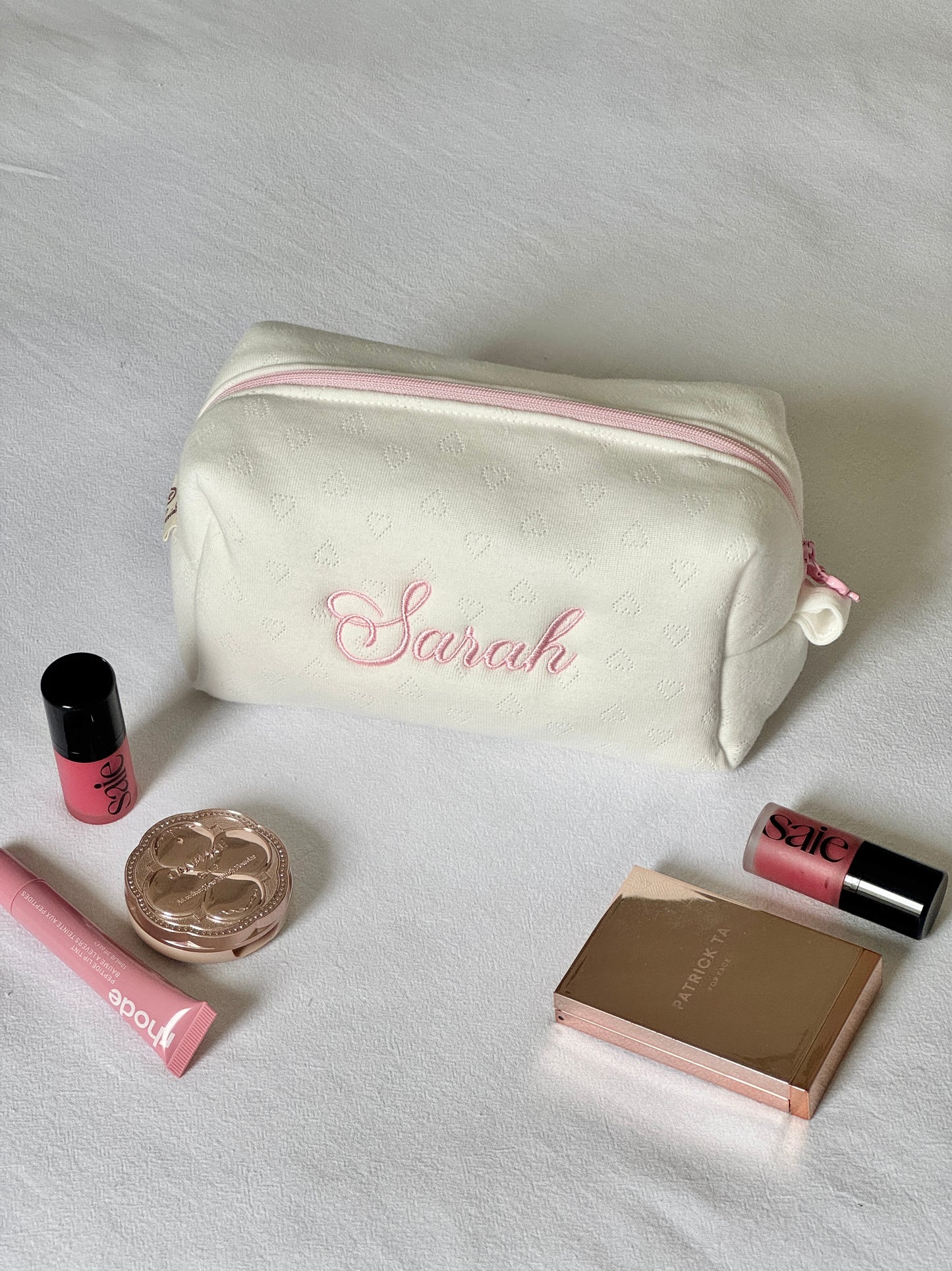 Makeup Pouch - Blush Hearts - Custom Name