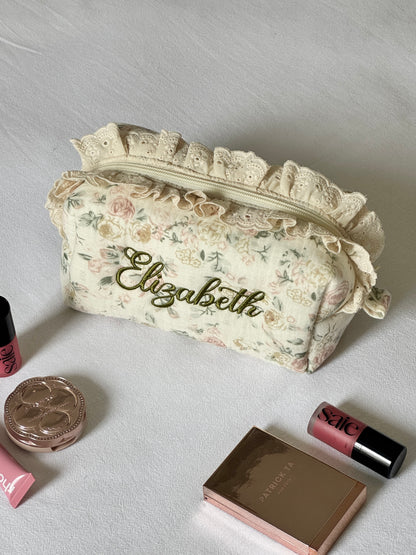Makeup Pouch - Vintage Rose - Custom Name