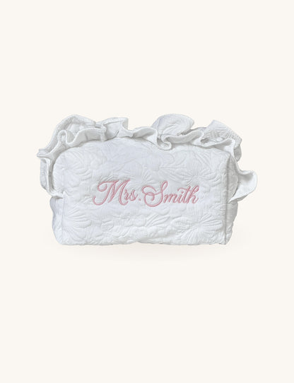 Makeup Pouch - White Garden 2 - Custom Name