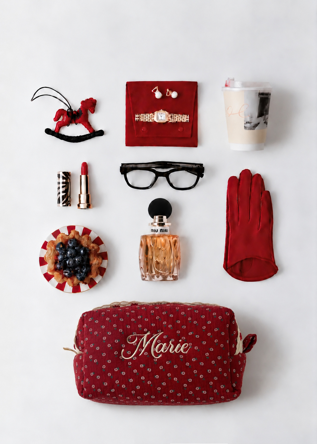 Makeup Pouch - Vintage Berry - Custom Name