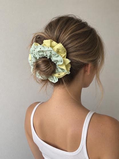 Scrunchie - Polka Yellow & Blue
