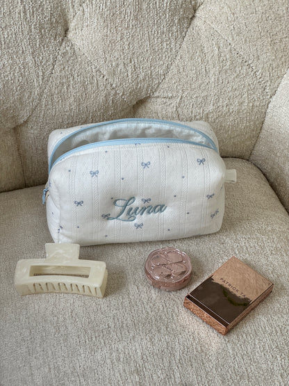 Makeup Pouch - Blue Ribbon - Custom Name