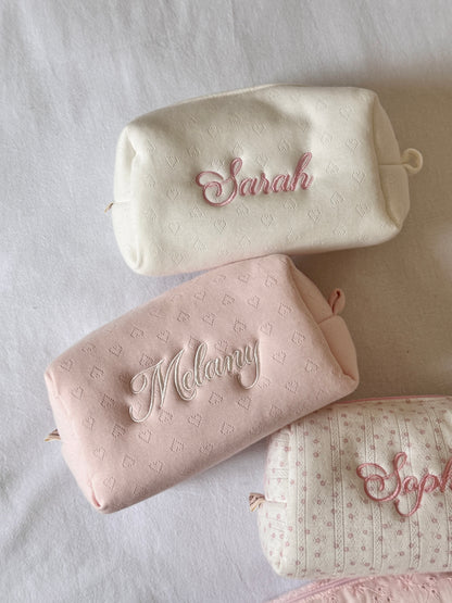 Makeup Pouch - Soft Heart - Custom Name