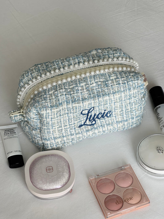 Makeup Pouch - Blue Pearl - Custom Name