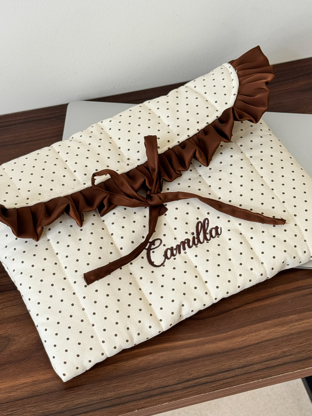 Laptop Sleeve - Polka Satin Ruffle - Custom Name