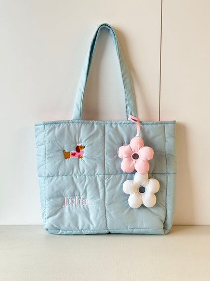 Personalized Puffer Shoulder Bag with Embroidered Name & Text - 18x15 inches