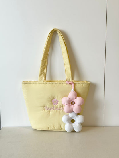 Personalized Puffer Shoulder Bag with Embroidered Name & Flower - 14x10 inches