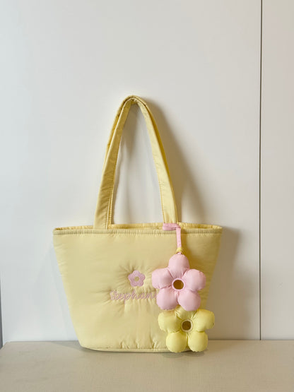 Personalized Puffer Shoulder Bag with Embroidered Name & Flower - 14x10 inches