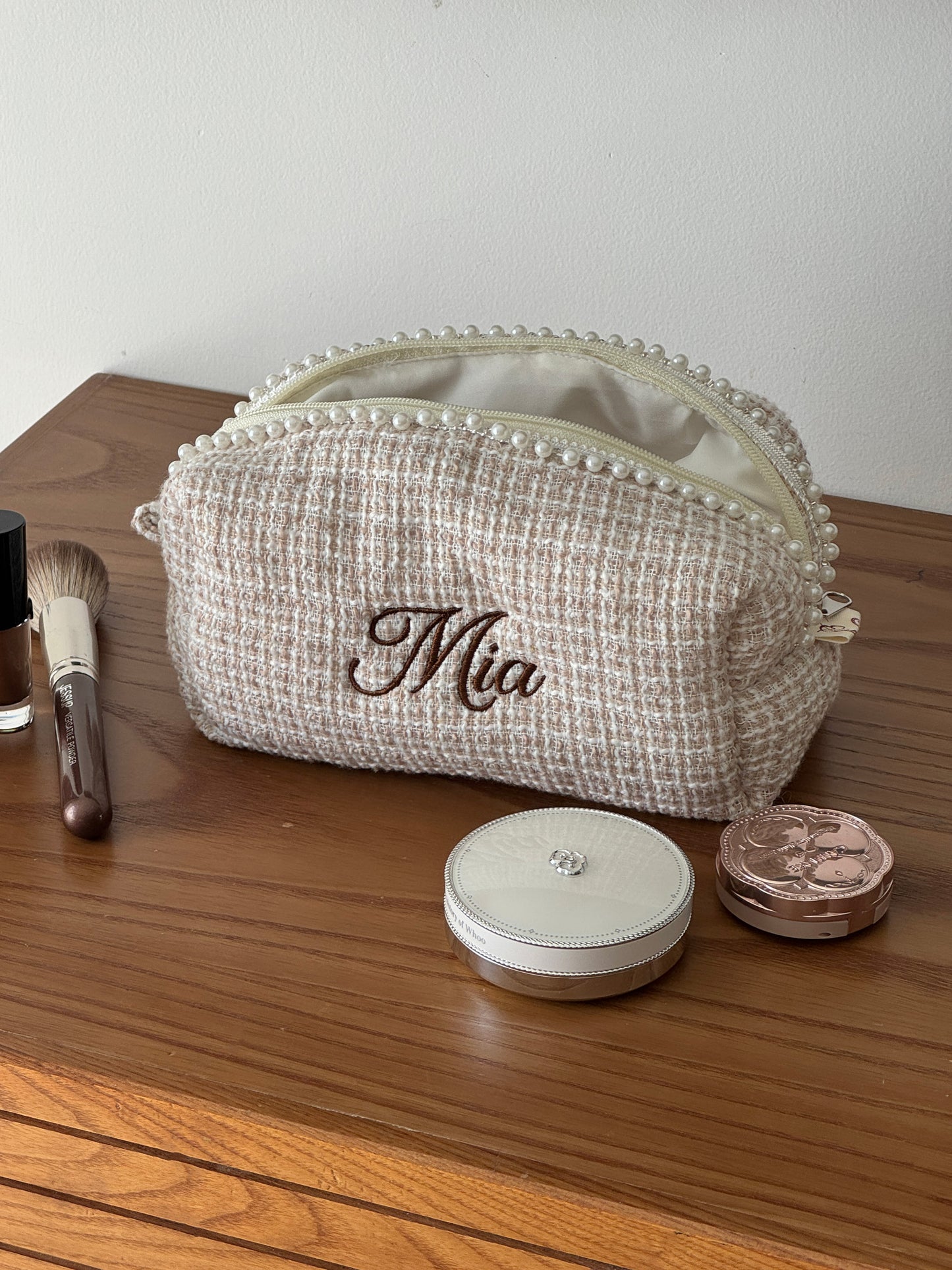 Makeup Pouch - Ivory Pearl - Custom Name