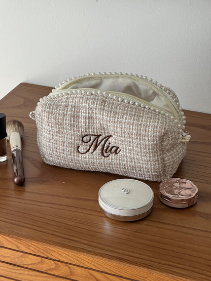 Makeup Pouch - Ivory Pearl - Custom Name