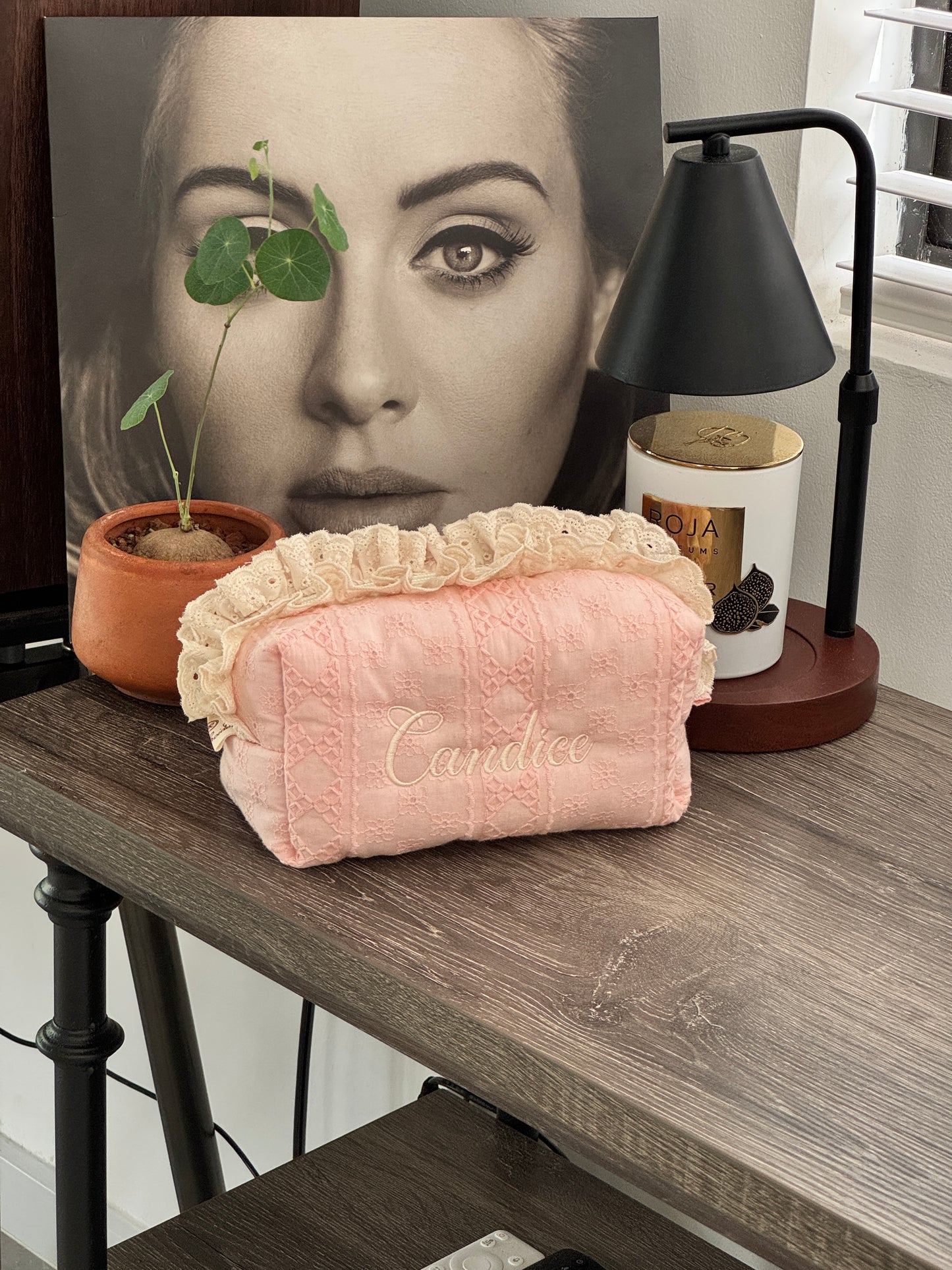 Makeup Pouch - Blush Lace - Custom Name
