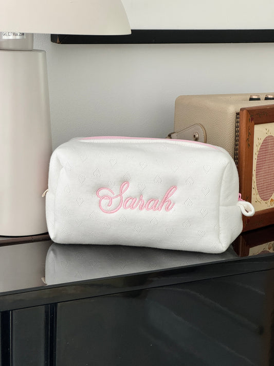 Makeup Pouch - Blush Hearts - Custom Name