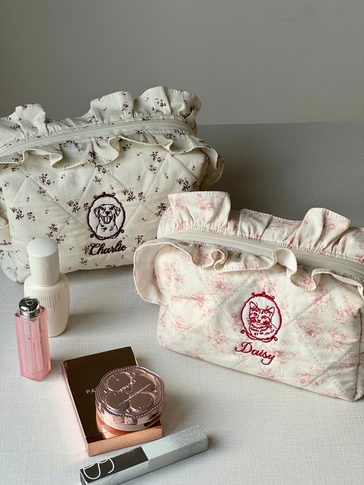 Makeup Pouch - Vintage Bloom - Custom Pet Image