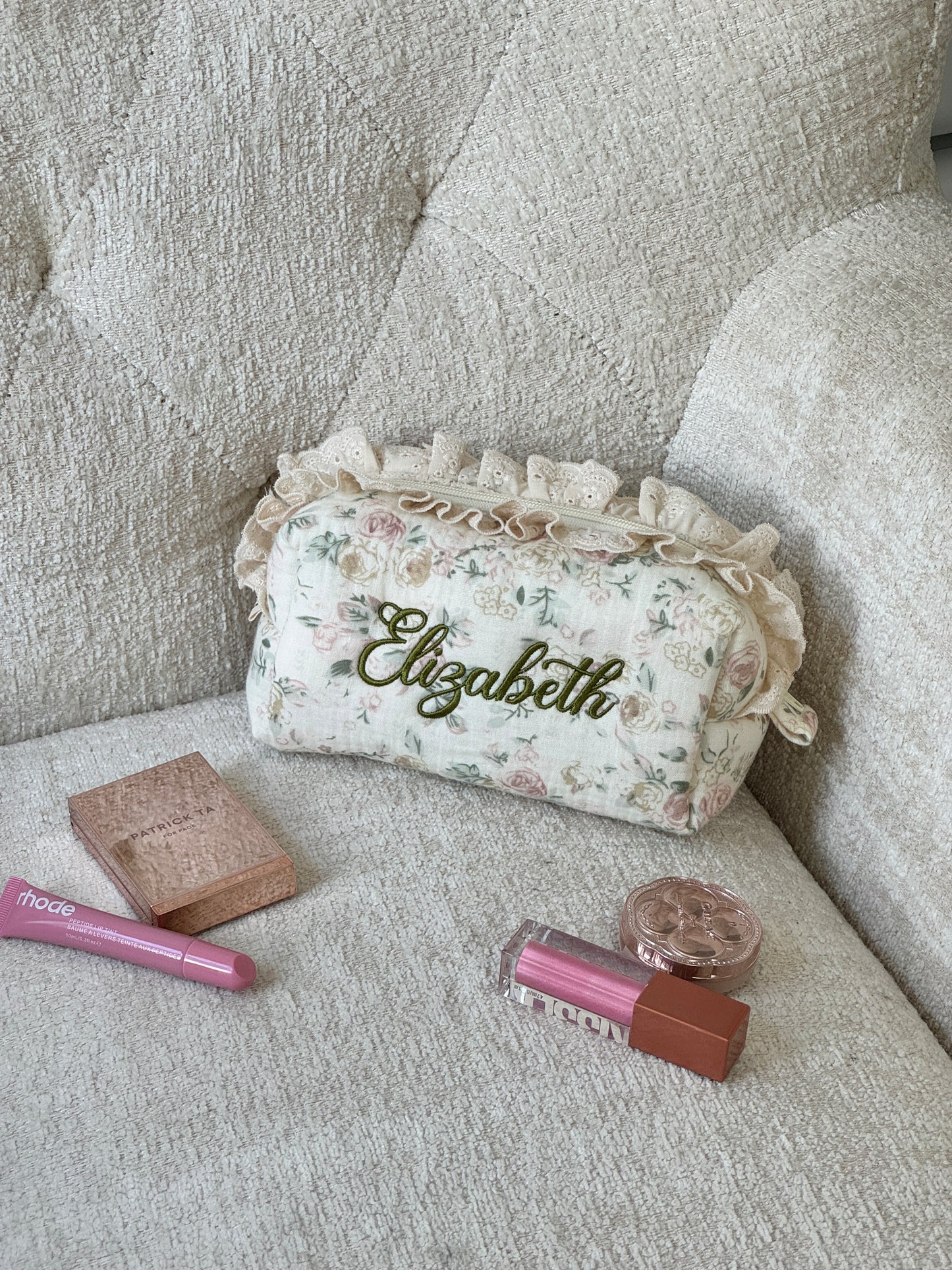 Makeup Pouch - Vintage Rose - Custom Name