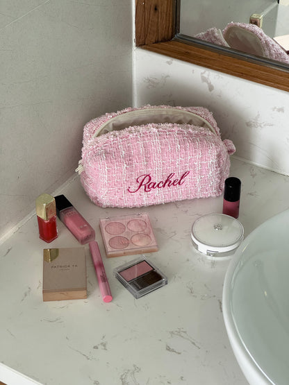 Makeup Pouch - Blush Tweed - Custom Name
