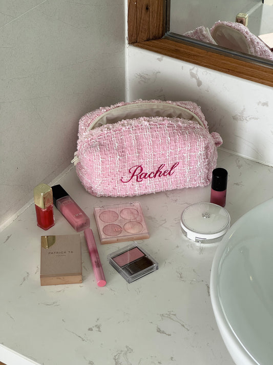 Makeup Pouch - Blush Tweed - Custom Name