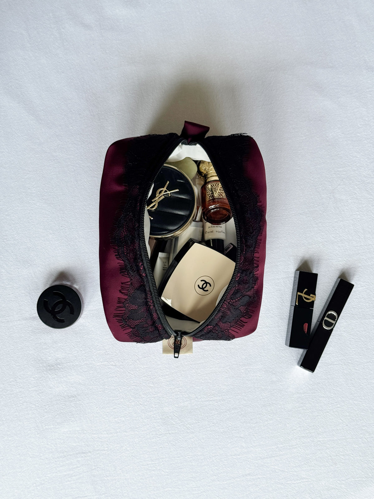 Makeup Pouch - Burgundy Lace - Custom Name