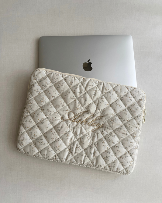 Laptop Sleeve - Ivory Blossom - Custom Name