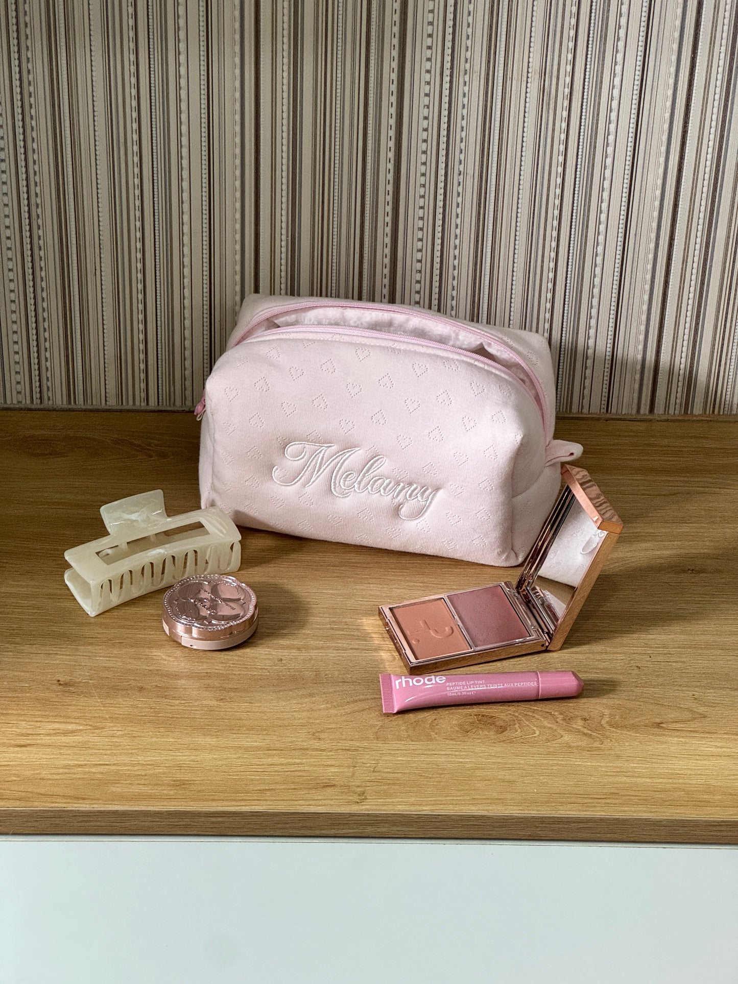 Makeup Pouch - Soft Heart - Custom Name