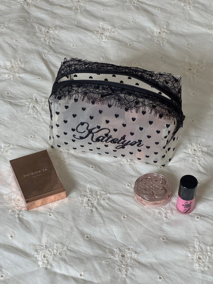 Makeup Pouch - Pretty in Lace - Custom Name