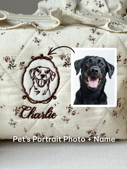 Makeup Pouch - Vintage Bloom - Custom Pet Image