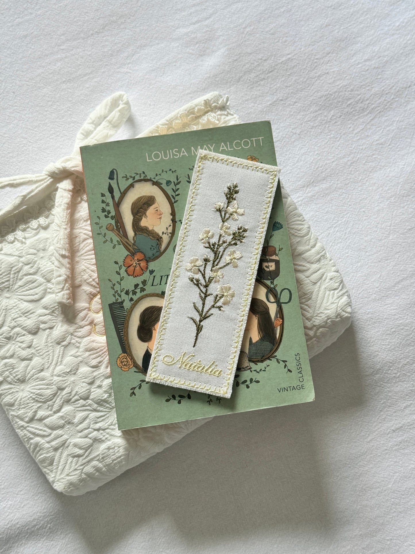 Embroidered Bookmark - White Garden
