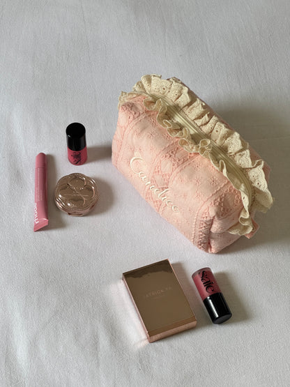 Makeup Pouch - Blush Lace - Custom Name
