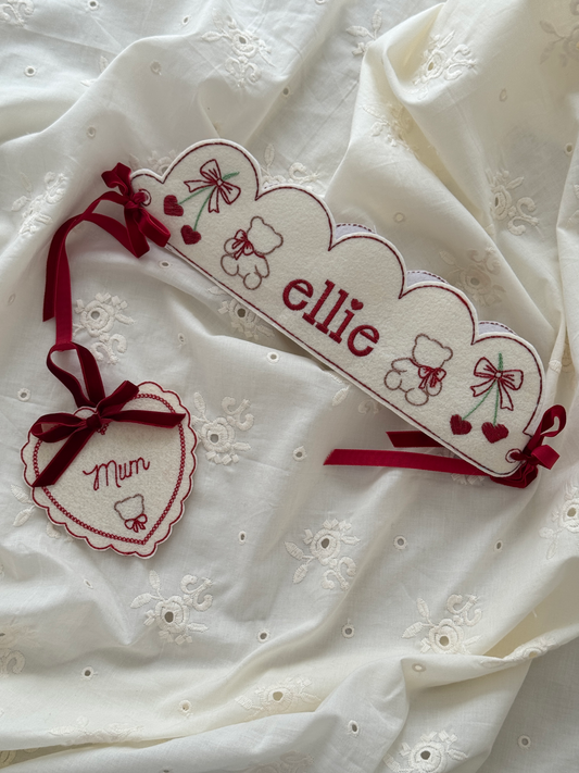 Embroidered Crown - Cherry Bear