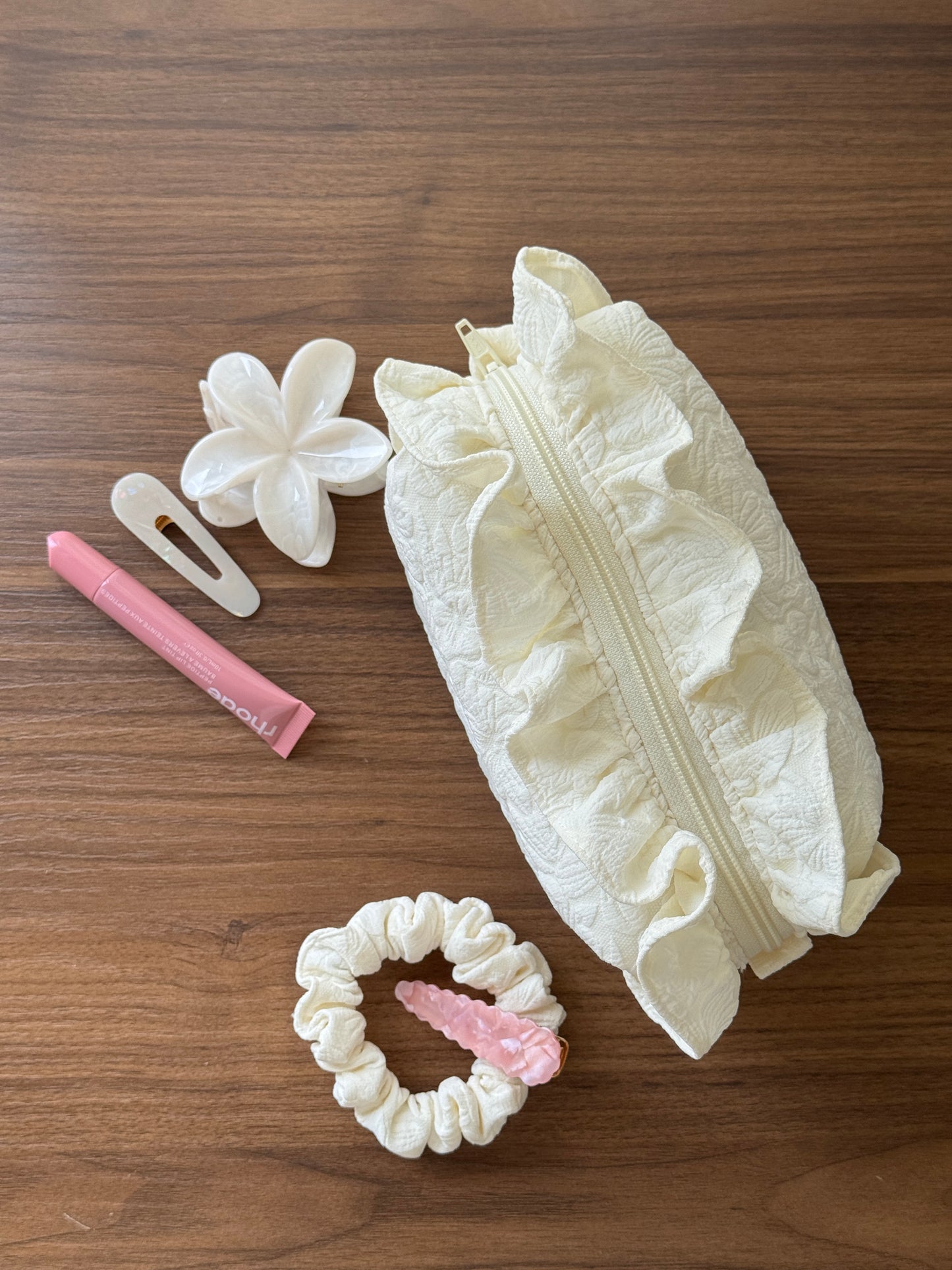 Makeup Pouch - White Garden 2 - Custom Name