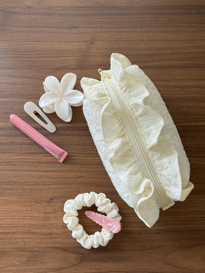 Makeup Pouch - White Garden 2 - Custom Name