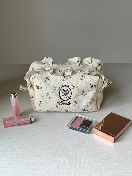 Makeup Pouch - Vintage Bloom - Custom Pet Image