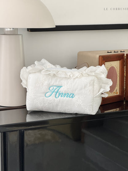 Makeup Pouch - White Bloom 2 - Custom Name