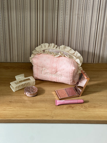 Makeup Pouch - Blush Lace - Custom Name