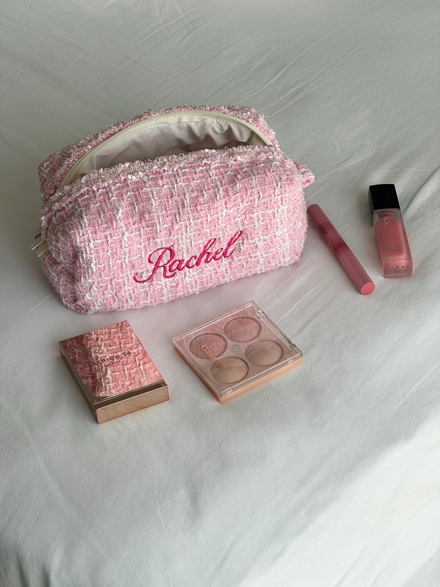 Makeup Pouch - Blush Tweed - Custom Name