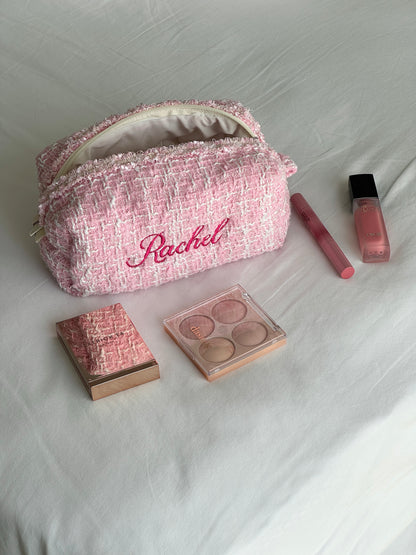 Makeup Pouch - Blush Tweed - Custom Name