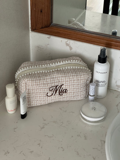 Makeup Pouch - Ivory Pearl - Custom Name