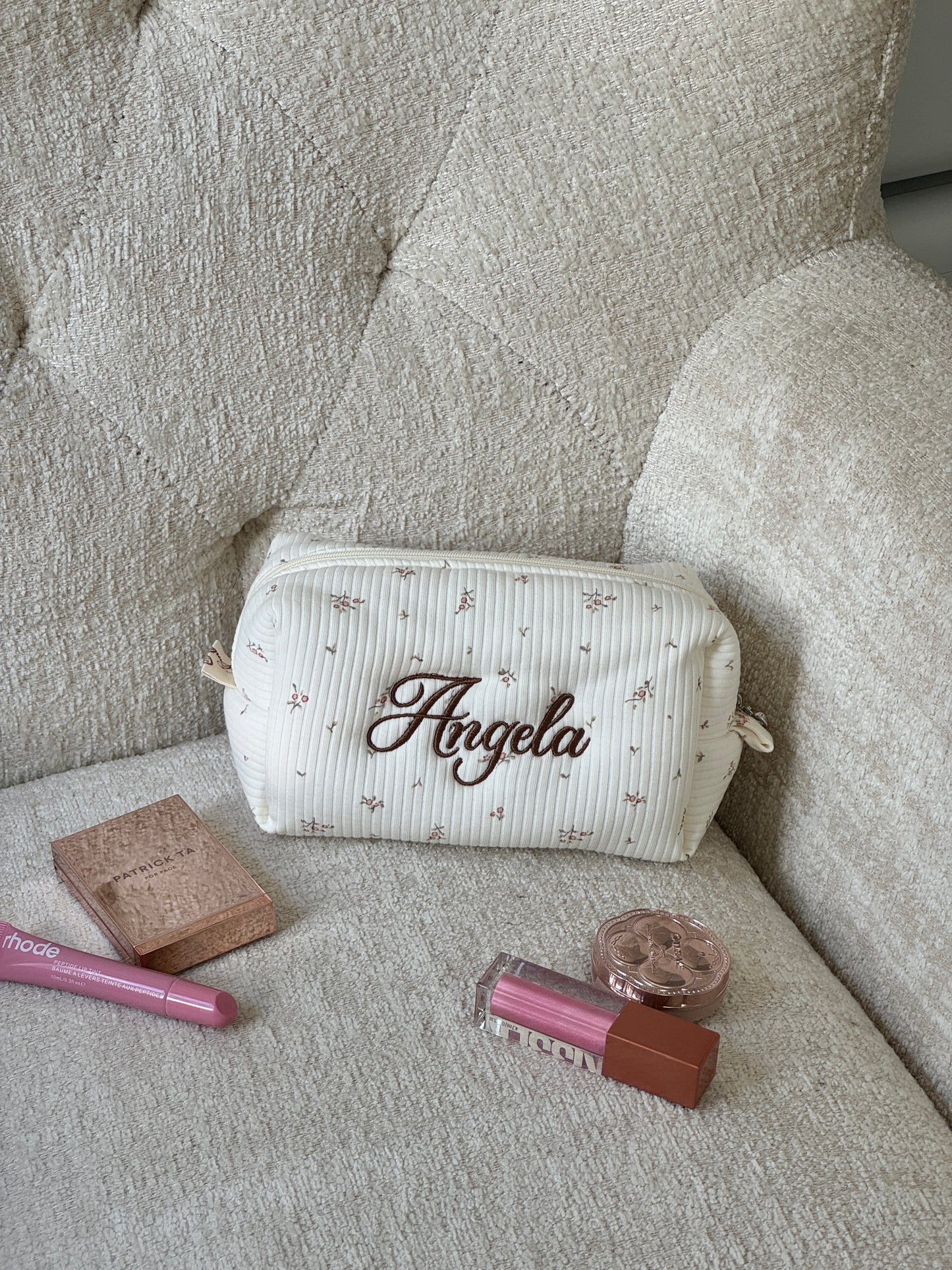 Makeup Pouch - Cottage Blossom - Custom Name