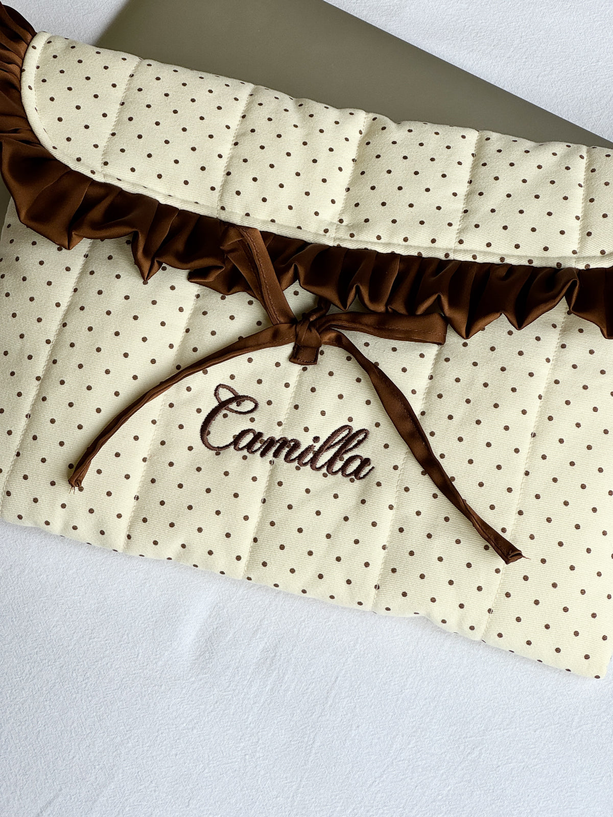 Laptop Sleeve - Polka Satin Ruffle - Custom Name