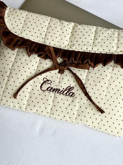 Laptop Sleeve - Polka Satin Ruffle - Custom Name