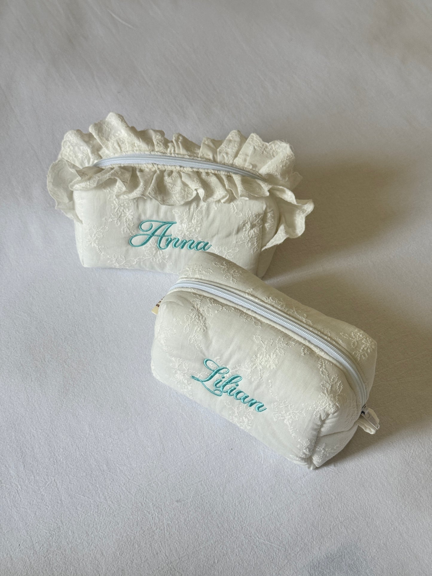 Makeup Pouch - White Bloom - Custom Name