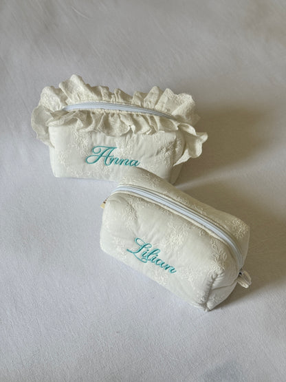 Makeup Pouch - White Bloom - Custom Name