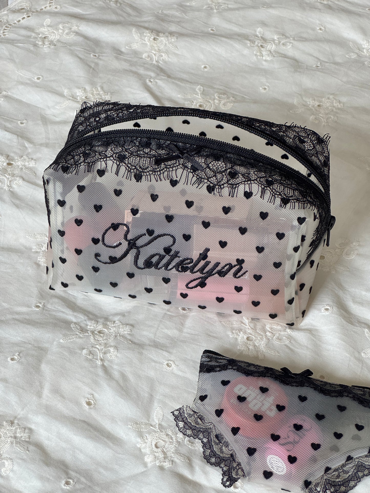 Makeup Pouch - Pretty in Lace - Custom Name
